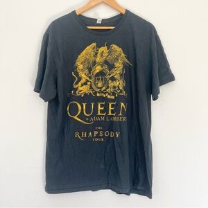 Queen + Adam Lambert Concert The Rhapsody Tour Black Tee Gold Graphic Unisex XL